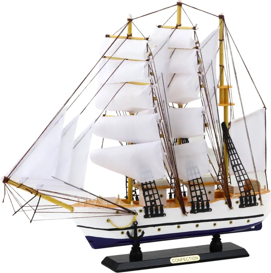 LEAN Toys Zberateľský model dekoratívnej plachetnice Fregata biela 49x43cm