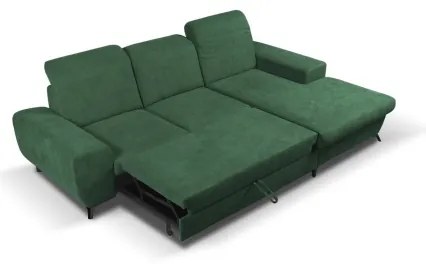 Rozkladacia rohová čalúnená sedacia súprava v tvare L s úložným priestorom ALTA, pravá, zelená