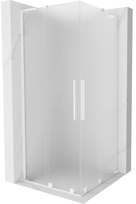 Mexen Velar L Duo, sprchový kút s posuvnými dverami 80 x 80 cm, 8mm sklo námraza, biela matná, 871-080-080-02-33-20