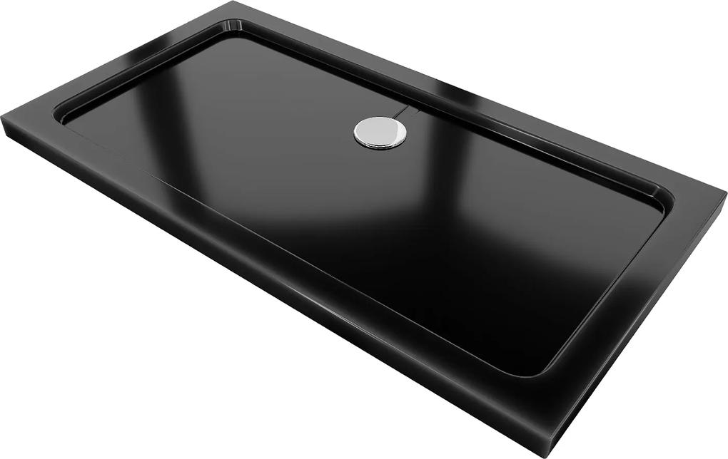 Mexen Slim, obdĺžniková sprchová vanička 130x70x5 cm, čierna, chrómový sifón, 40707013
