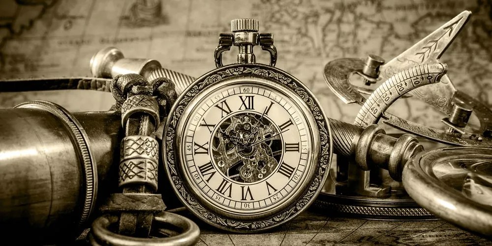 Obraz historické luxusné hodinky v sépiovom prevedení