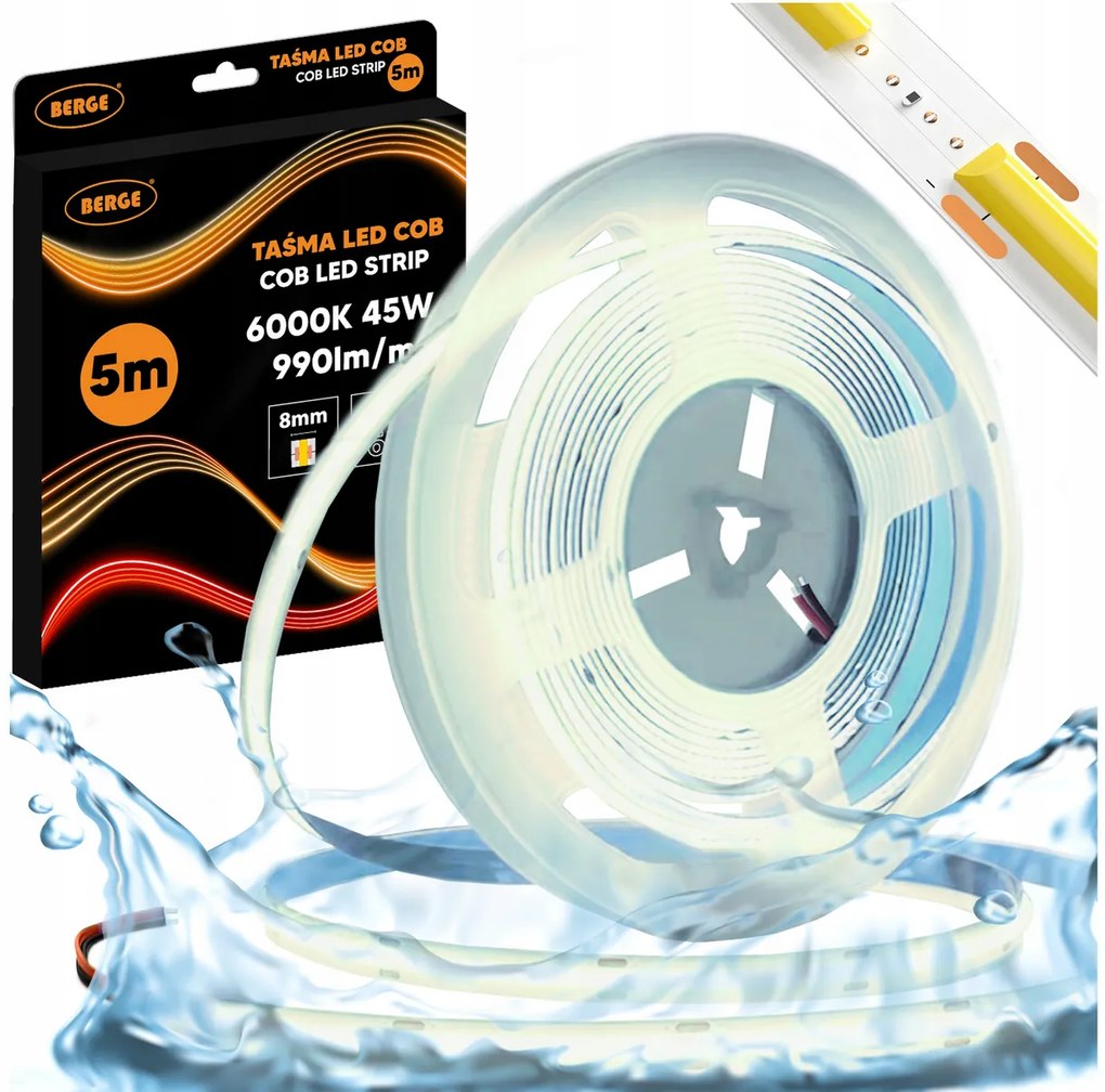 BERGE LED pásik COB Neon 12V - 480D - 9W/m - IP67 - 990lm - 5m - studená farba