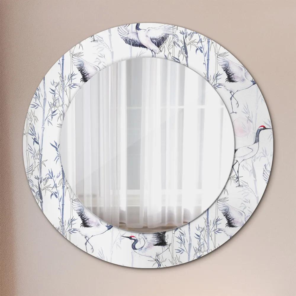 Okrúhle ozdobné zrkadlo Žeriavy vtáky fi 50 cm