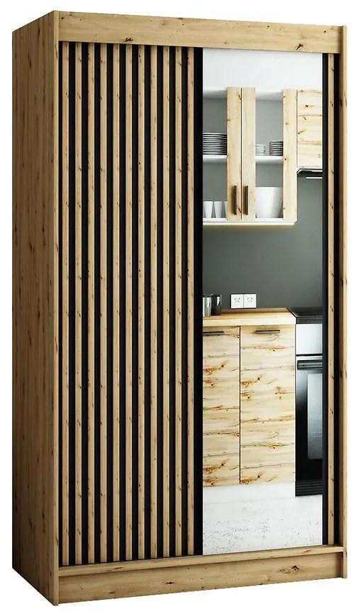 Skriňa Lamelo 2 120 Dub Artisan/čierna/Zrkadlo
