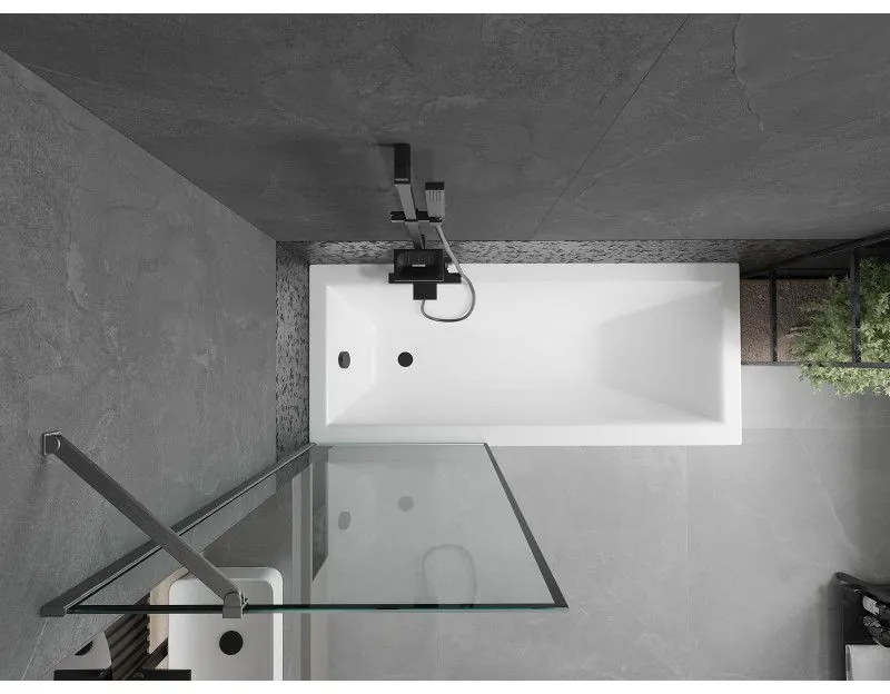 Mexen Next, 1-krídlová vaňová zástena 70 x 150 cm, 6mm číre sklo - čierny vzor, brúsená grafitová, 895-070-000-00-70-66