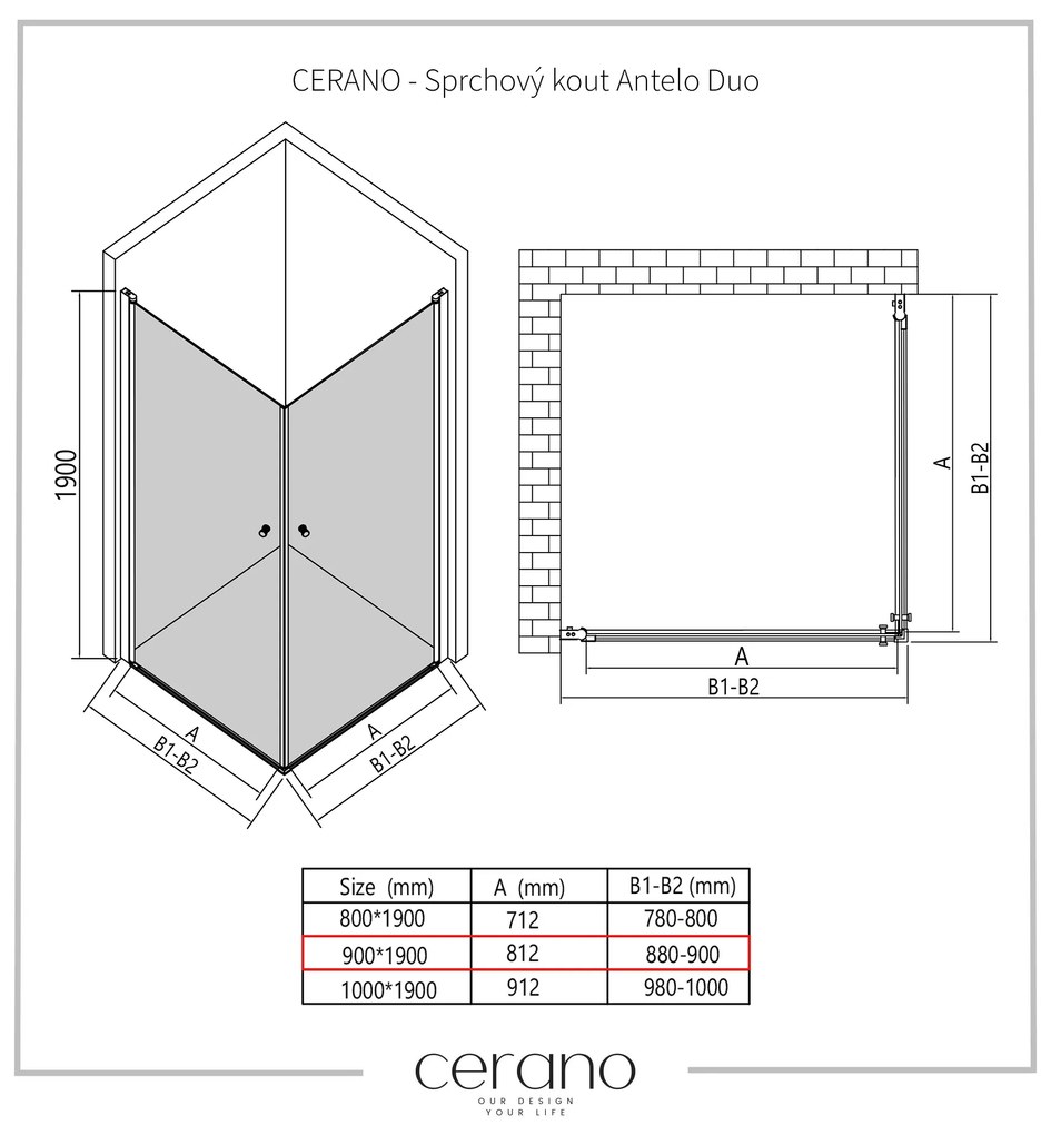 CERANO - Sprchovací kút Antelo Duo L/P - chróm, transparentné sklo - 100x90 cm - krídlový, CER-CER-480412