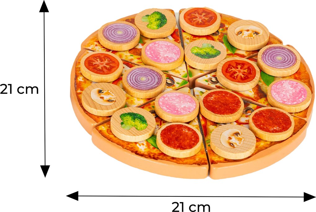 Detská drevená pizza na krájanie s suchým zipsom 27 dielov ECOTOYS hračka