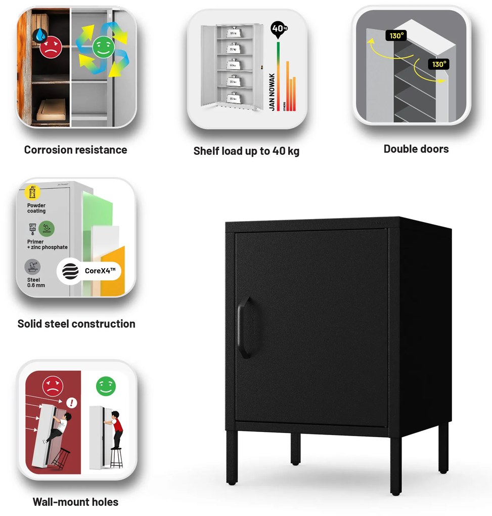 Čierny nočný stolík kovový MIA Modern 424 x 595 x 400 mm