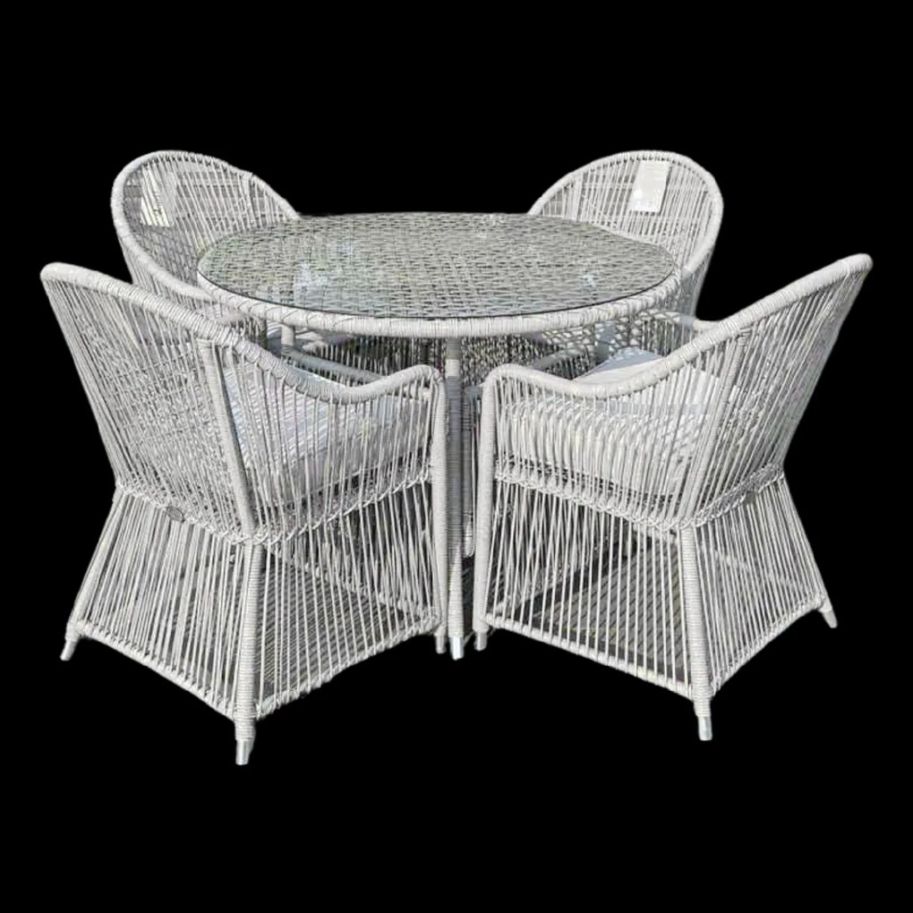 Garden Line ZÁHRADNÝ NÁBYTOK (4 KRESLÁ + STÔL) ŠEDÁ + ŠEDÉ VANKÚŠE *6792