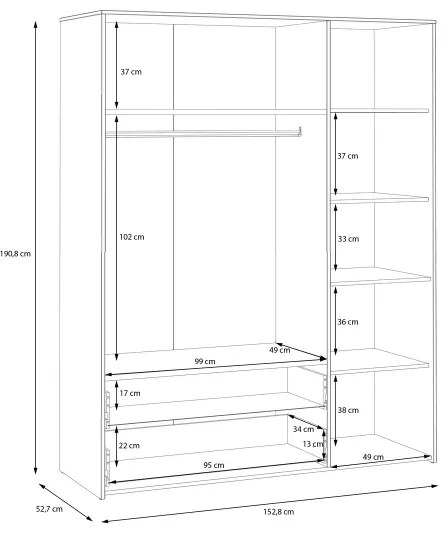 Šatníková skriňa URO 152x190 cm dub artisan/biela