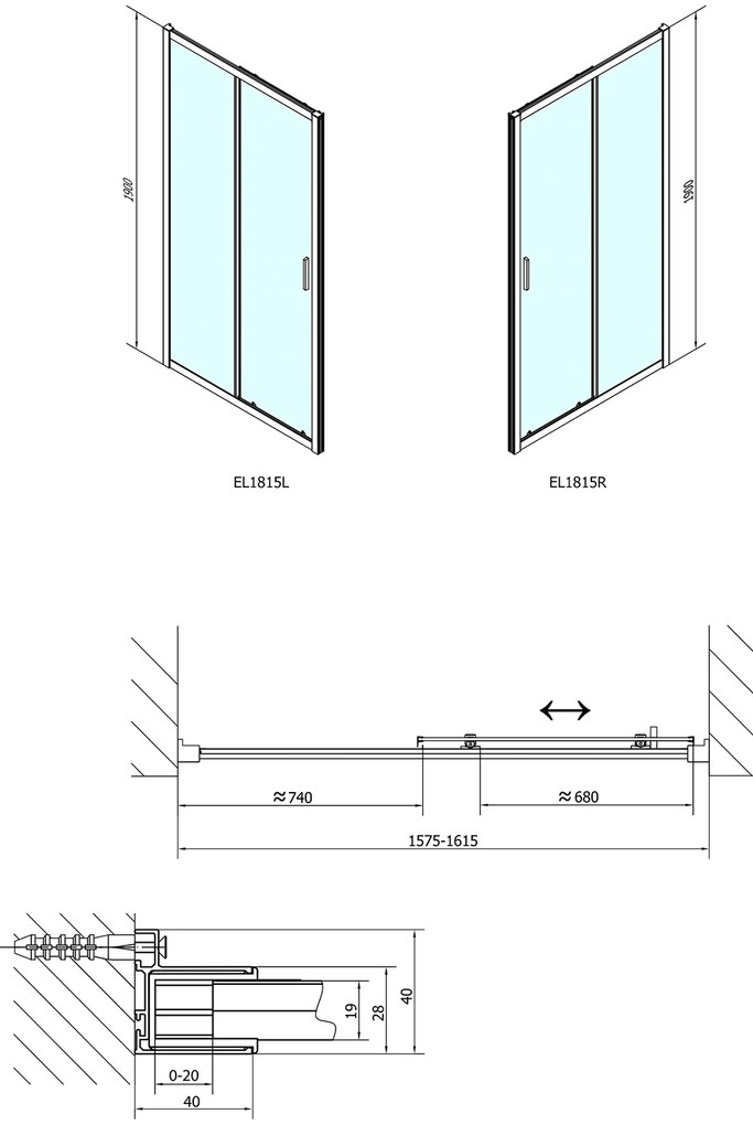 Polysan Polysan, EASY LINE sprchové dvere 1600mm, číre sklo, EL1815
