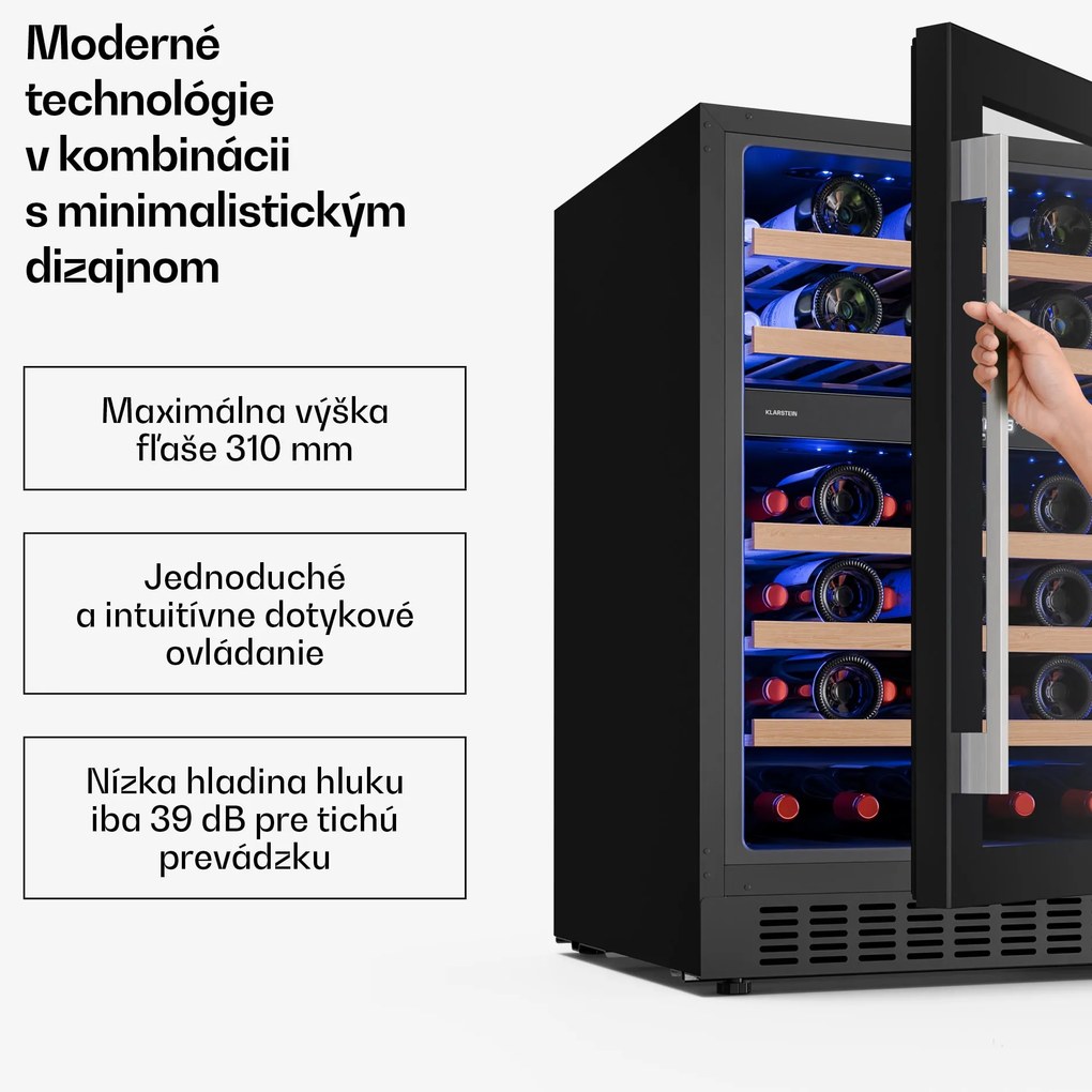 Klarstein Illuminosa podpultová chladnička na víno | Dvojzónová | 129 litrov | 46 fliaš | 60 cm