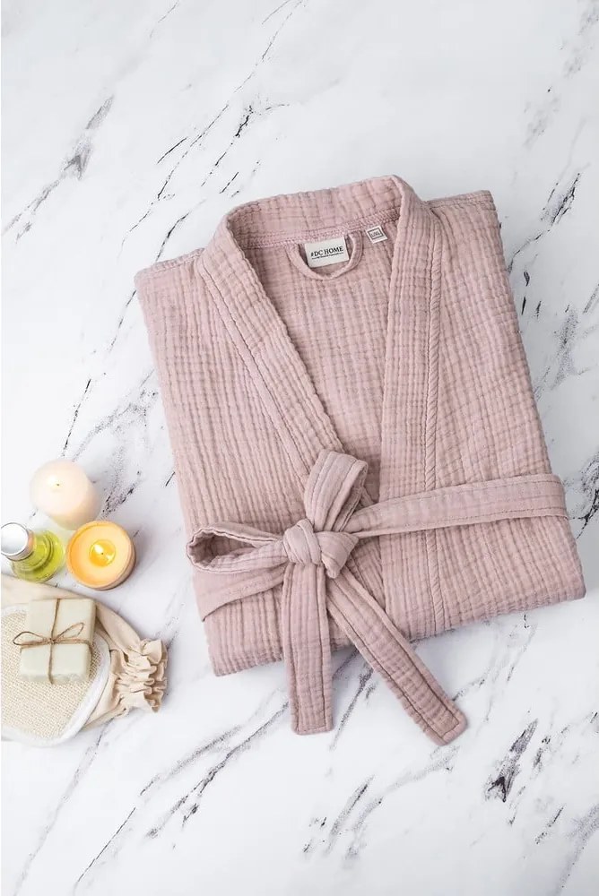 Ružový mušelínový župan veľkosť S/M Kimono – Foutastic