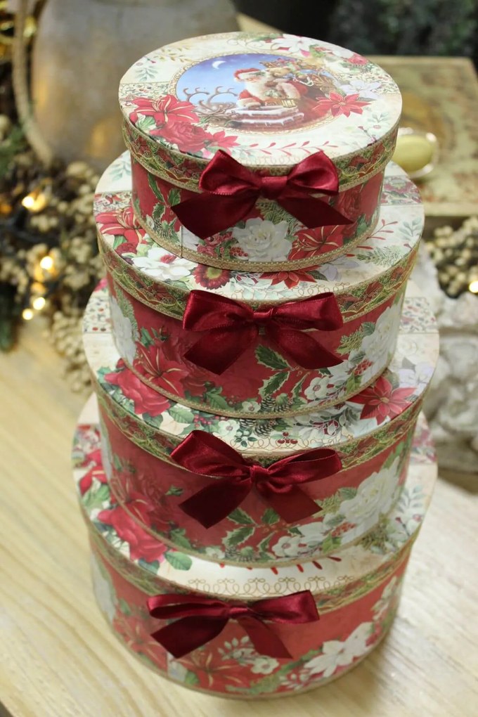 Červeno biele vianočné darčekové krabičky 4-set
