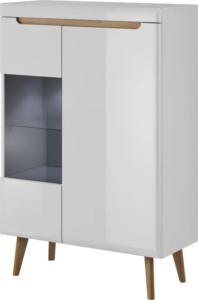 Nízka vitrína Nordi, dub riviéra/biela lesk