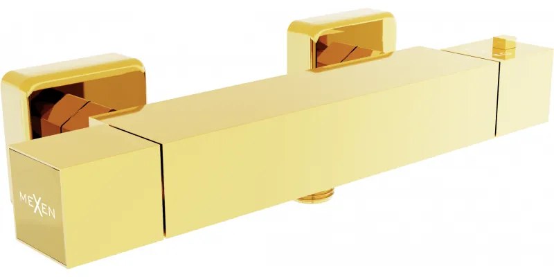 Mexen Cube, termostatická sprchová batéria so spodným 1/2" pripojením sprchy, zlatá lesklá, 77200-50