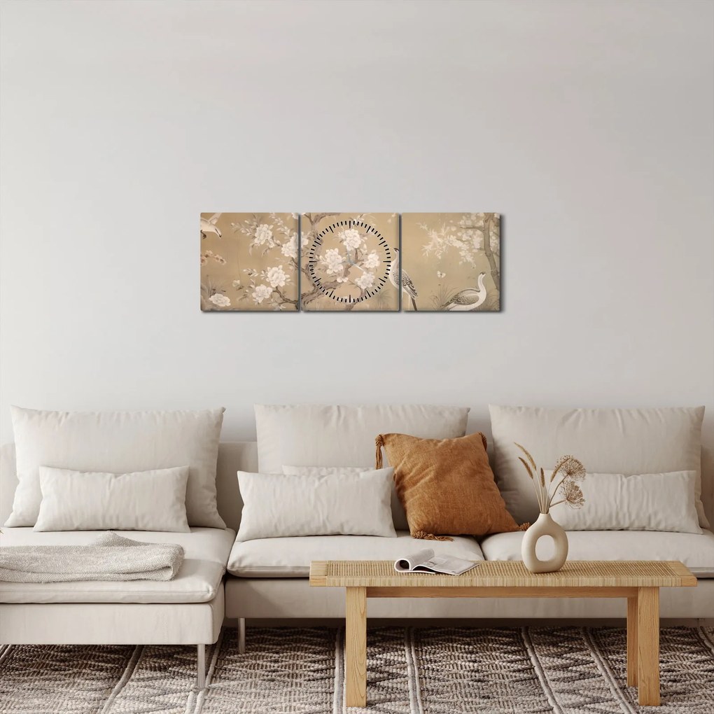 Obraz - Kreslená japonská krajina (s hodinami) (90x30 cm)