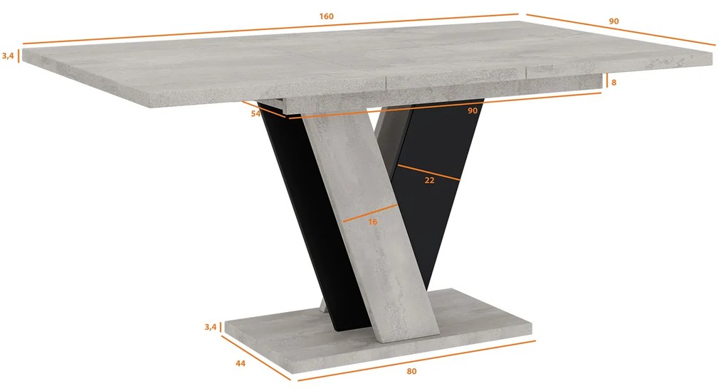 Jedálenský stôl Venag (svetlosivá + čierna) (pre 4 až 6 osôb). Vlastná spoľahlivá doprava až k Vám domov. 1055269