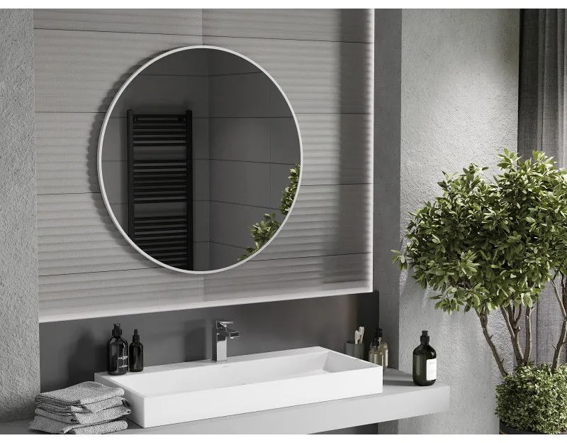 Mexen Loft, okrúhle kúpeľňové zrkadlo 90 cm, farba rámu biela, 9850-090-090-000-20