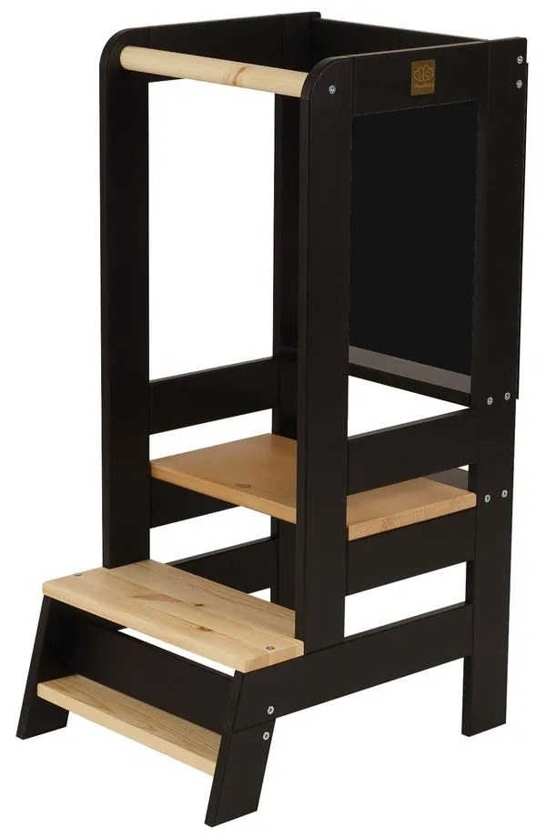 Čierna/v prírodnej farbe učiaca veža z borovicového dreva Montessori – Meowbaby