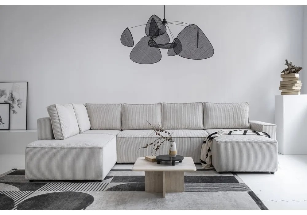 Biela menčestrová rozkladacia rohová pohovka (ľavý roh/do tvaru "U") Brave Dave – Miuform