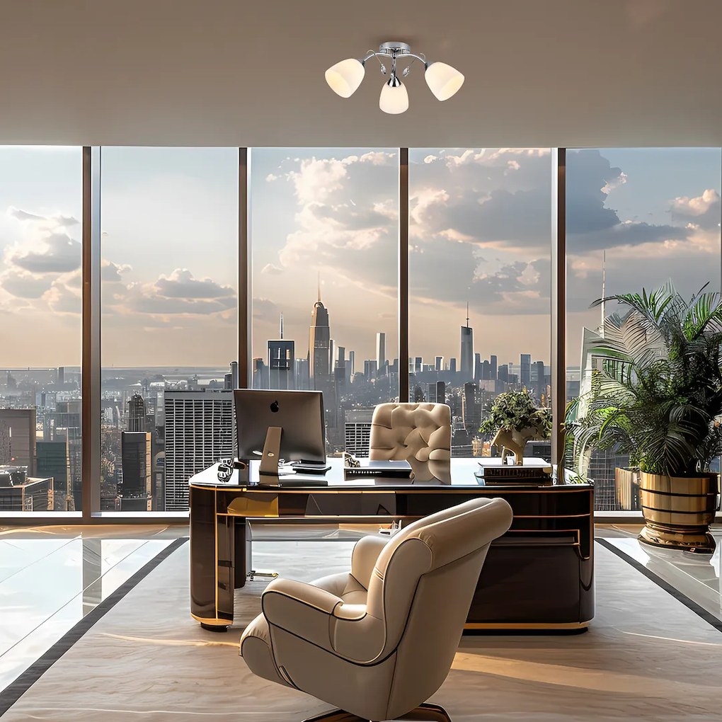 Stropné svietidlo Pireus, 3x biele sklenené tienidlo, ch