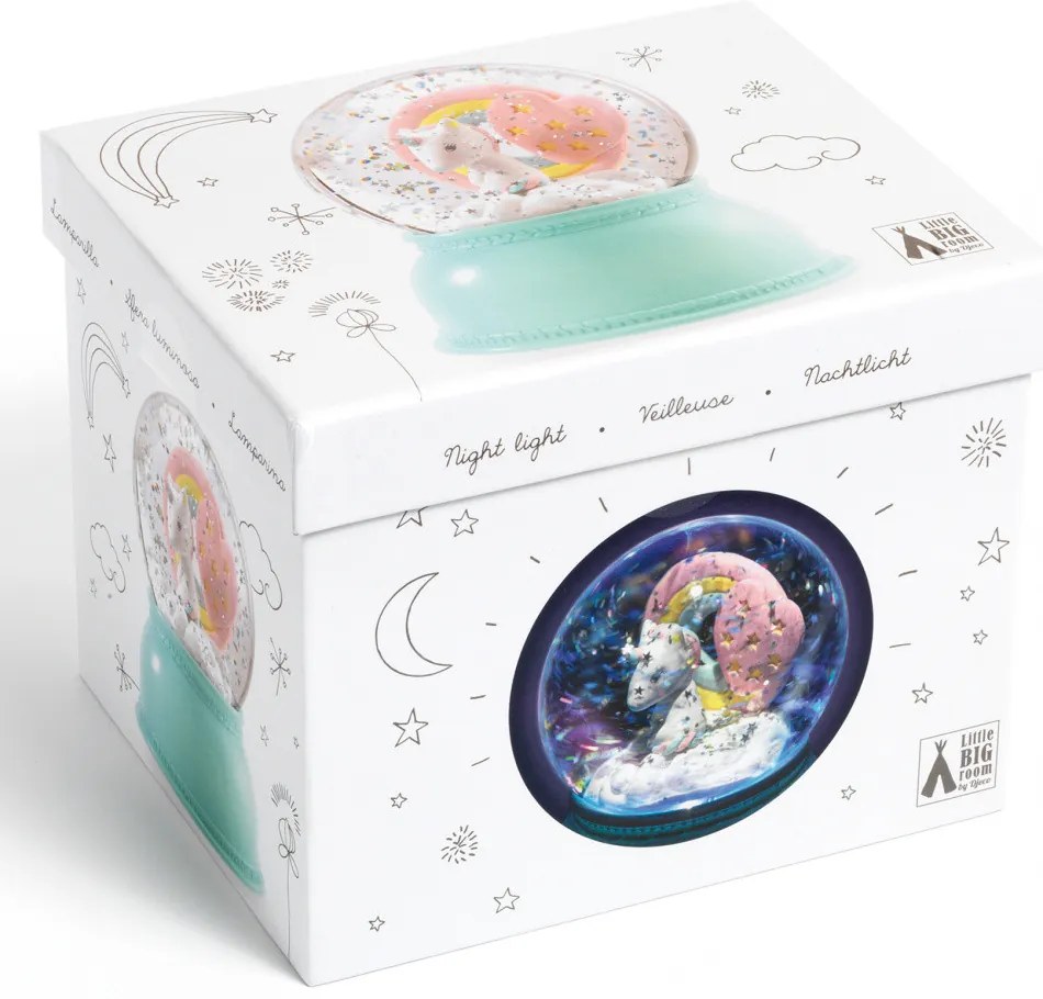 Nočné svetlo v snehovej guli - Jednorožec