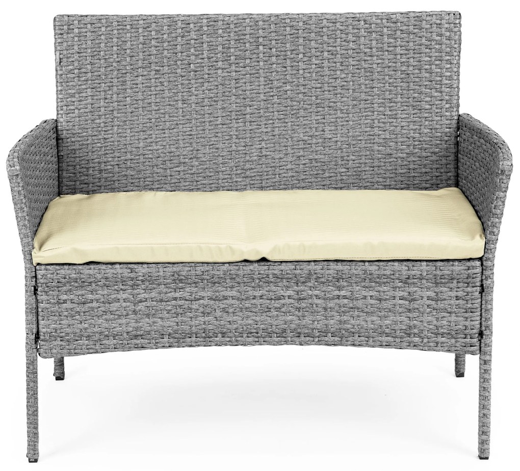Set záhradného nábytku z technoratanu, lavica, stôl, stoličky, sivá, MultiGarden