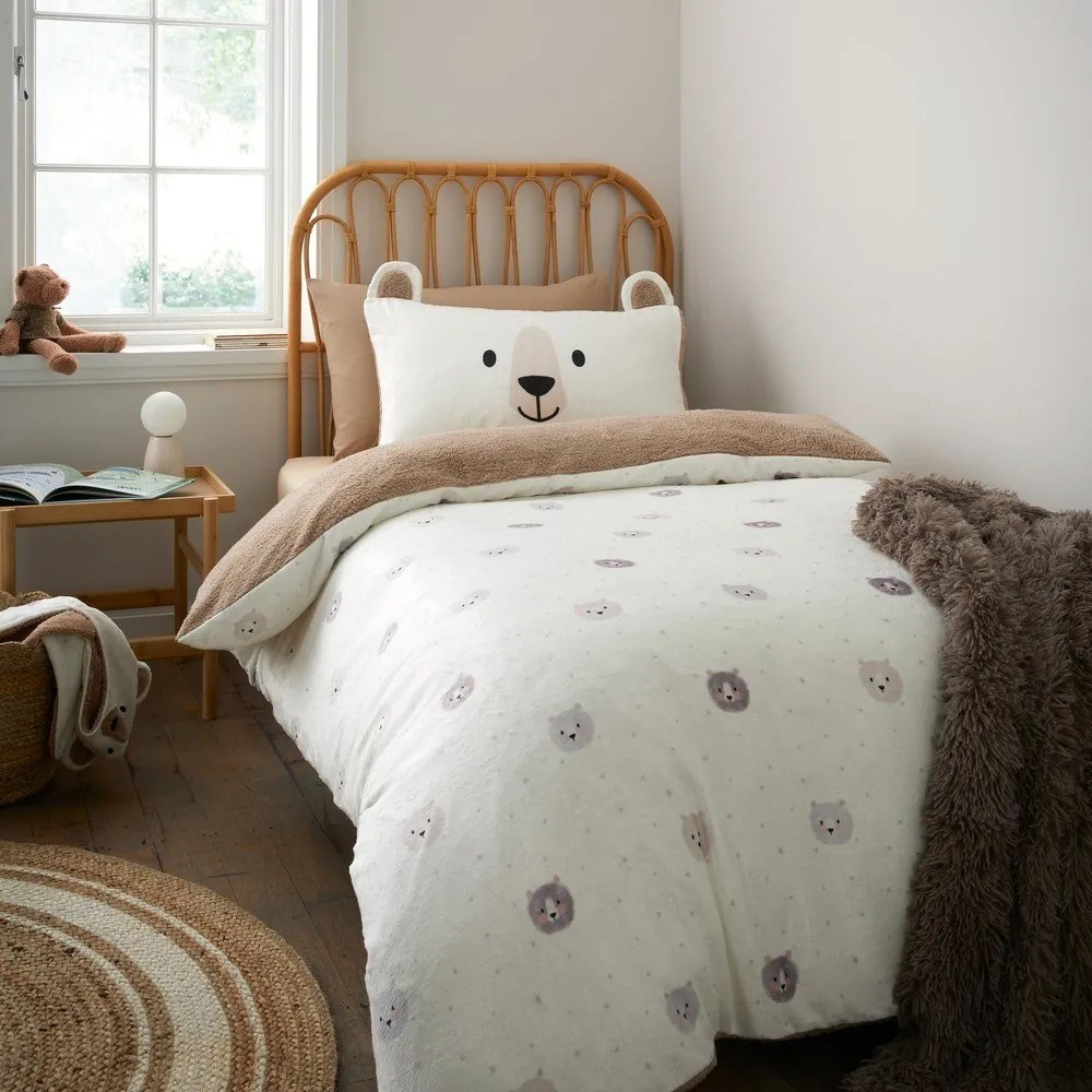 Hnedé/krémové detské obliečky na jednolôžko z mikroplyšu 135x200 cm Cosy Bear – Catherine Lansfield