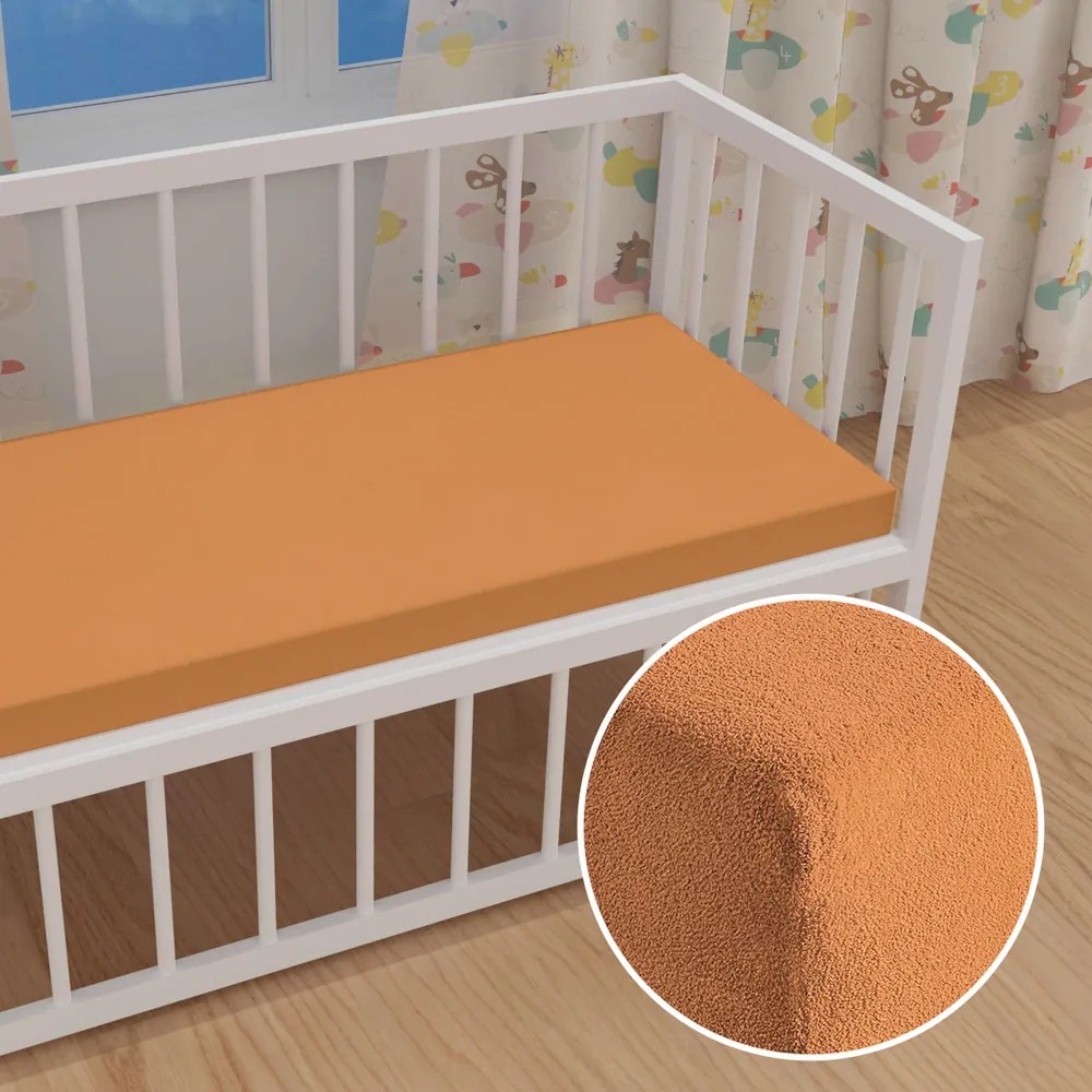 Detské froté napínacie prestieradlo do postieľky FR-022 Okrové 60 x 120 x 10 cm - do postieľky