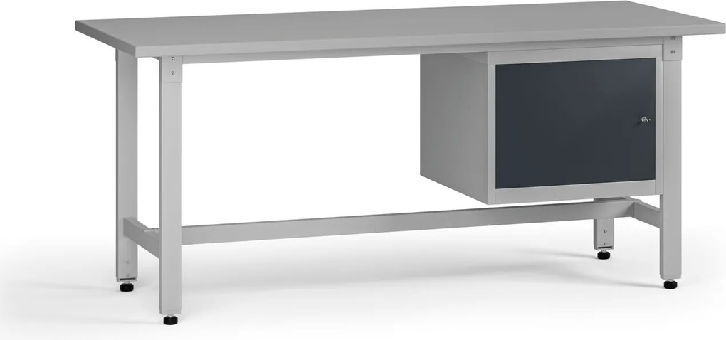 Výškovo nastaviteľný dielenský stôl G5, 1800 x 750 x 800-1000 mm, 1x skrinka, grafit