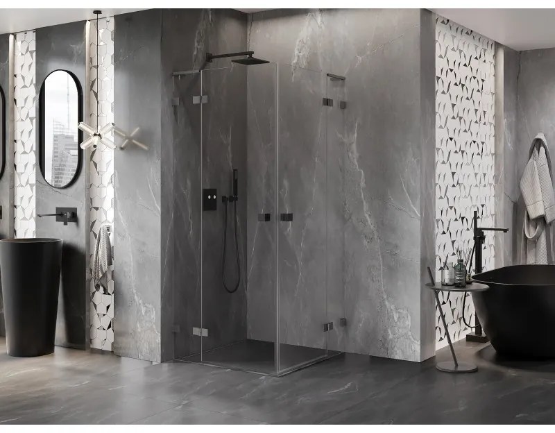 Mexen Lunar, L Duo výklopný sprchový kút 95 x 95 cm, 8mm číre sklo, profil grafit brúsený, 834L-095L-095P-66-00