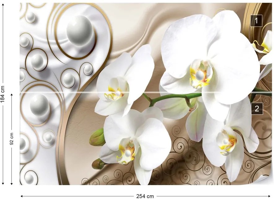 GLIX Fototapeta - 3D Ornamental Swirl Design Flowers Orchids Vliesová tapeta  - 254x184 cm