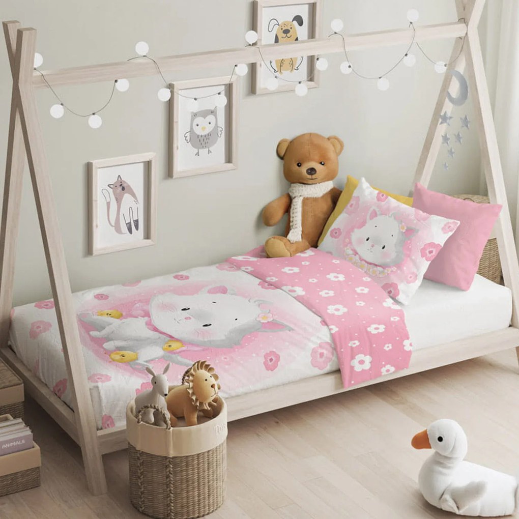 DETSKÉ BAVLNENÉ OBLIEČKY KITTY 100X135 CM, 1KS 40X60 CM VZOROVANÉ