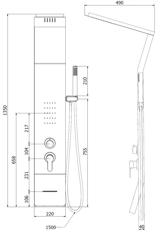 Mexen Yap, sprchový panel, čierna-chrómová, 7612-02-77