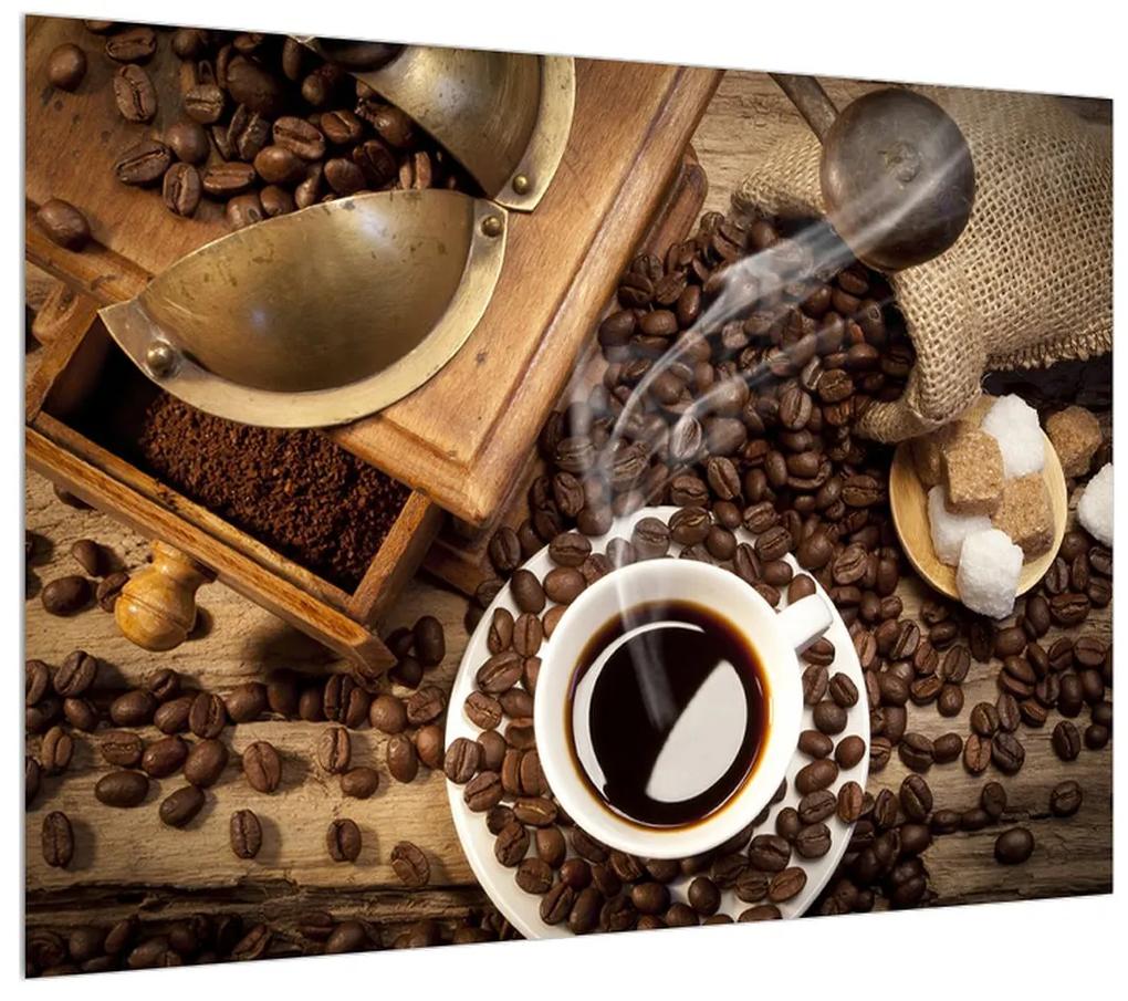 Obraz šálky kávy a kávových zŕn (70x50 cm)