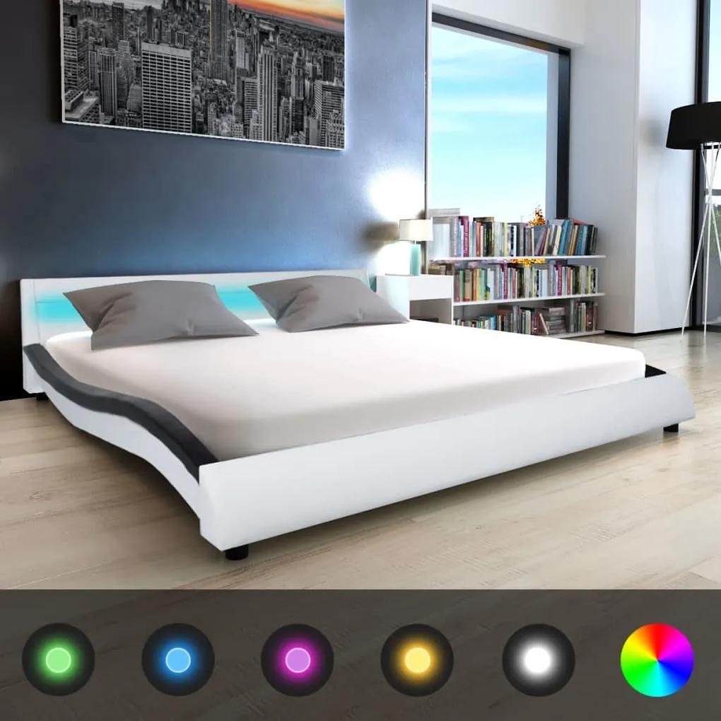 vidaXL Rám postele s LED, 180x200 cm, umelá koža, biela a čierna | BIANO