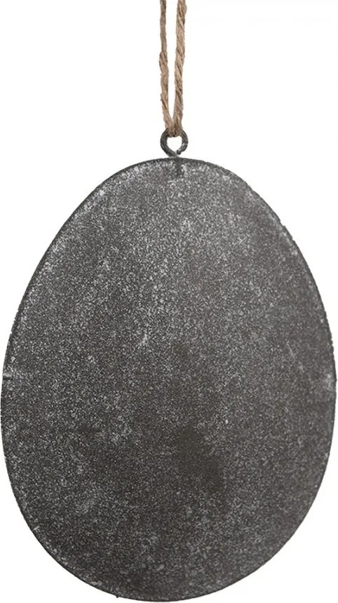 Šedé plechové závesné vajíčko s kvietkom - 10*2*8 cm