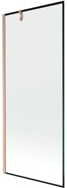 Mexen Next, 1-krídlová vaňová zástena 80 x 150 cm, 6mm číre sklo - čierny vzor, medená matná, 895-080-000-00-70-65