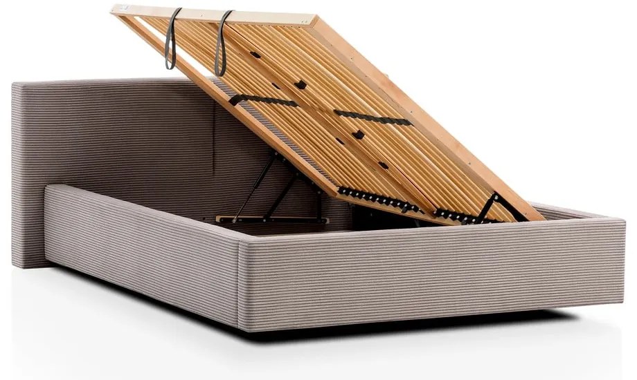 Svetlohnedá čalúnená dvojlôžková posteľ s úložným priestorom s roštom 140x200 cm Cube – Meise Möbel