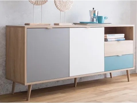 Široká komoda Cuba, dub/biela/šedá/petrolejová%