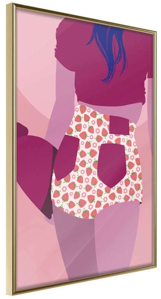 Artgeist Plagát - Strawberries Shorts [Poster] Veľkosť: 20x30, Verzia: Čierny rám s passe-partout