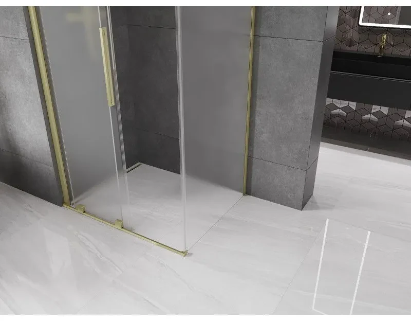 Mexen Velar, sprchový kút s posuvnými dverami 130 x 100 cm, 8mm sklo námraza, zlatá matná, 871-130-100-31-55