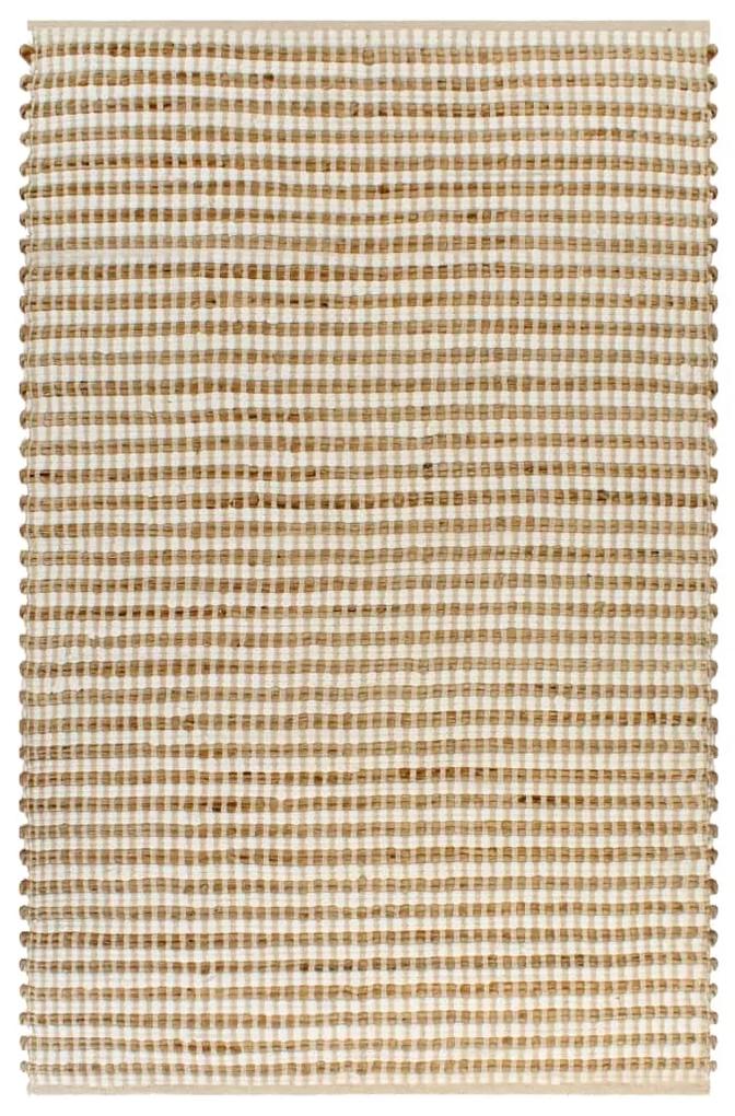 vidaXL Ručne tkaný jutový koberček prírodný a biely 120x180 cm
