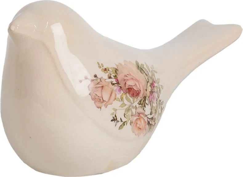 Béžová keramická dekorácia vtáčik s ružami Rosien M - 22*9*12 cm