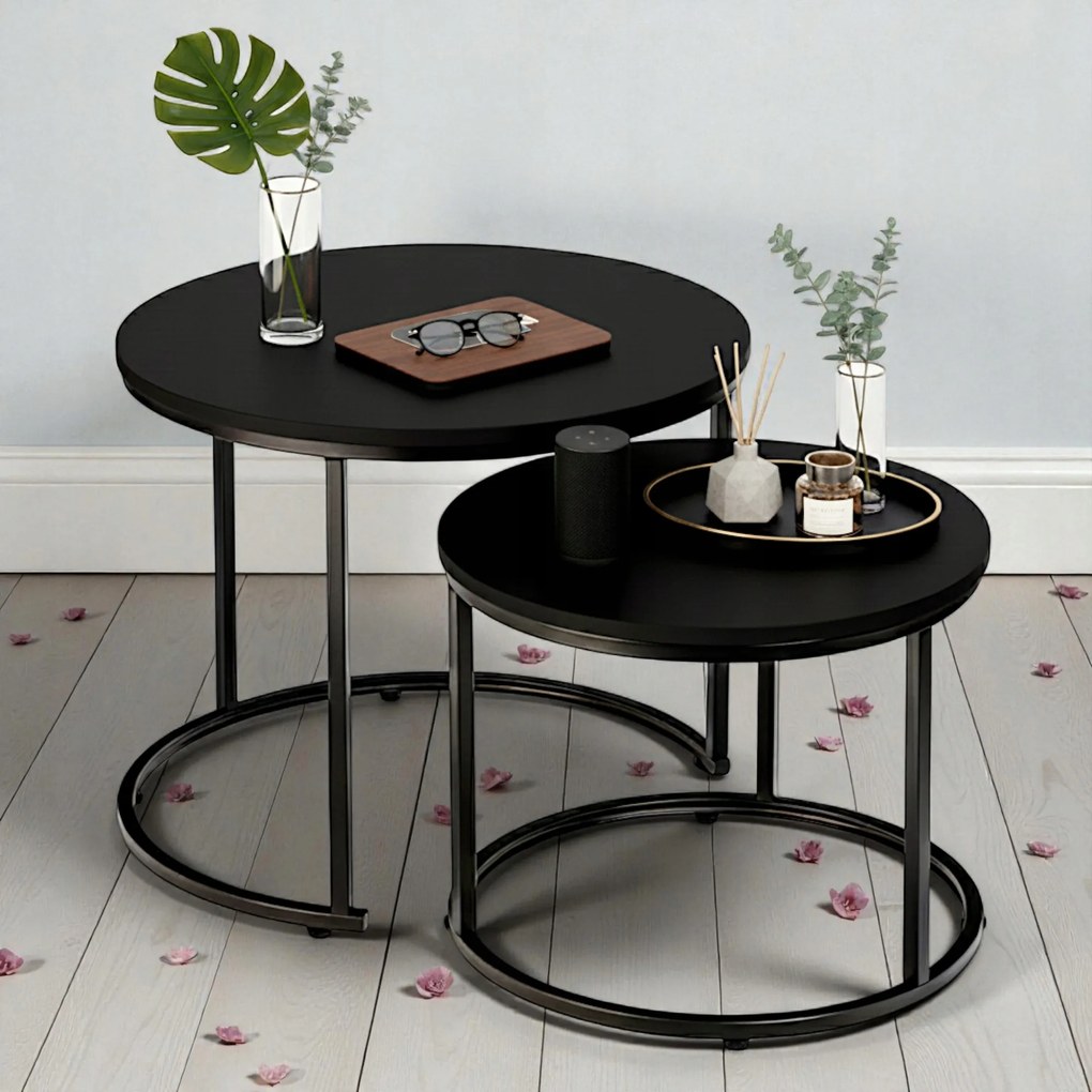 Dekorstudio Set 2ks čiernych kávových stolíkov LOFT DUO 60/40cm