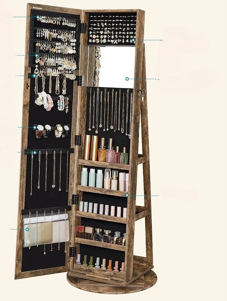 Otočná šperkovnice se zrcadlem Pure 161 cm hnědá