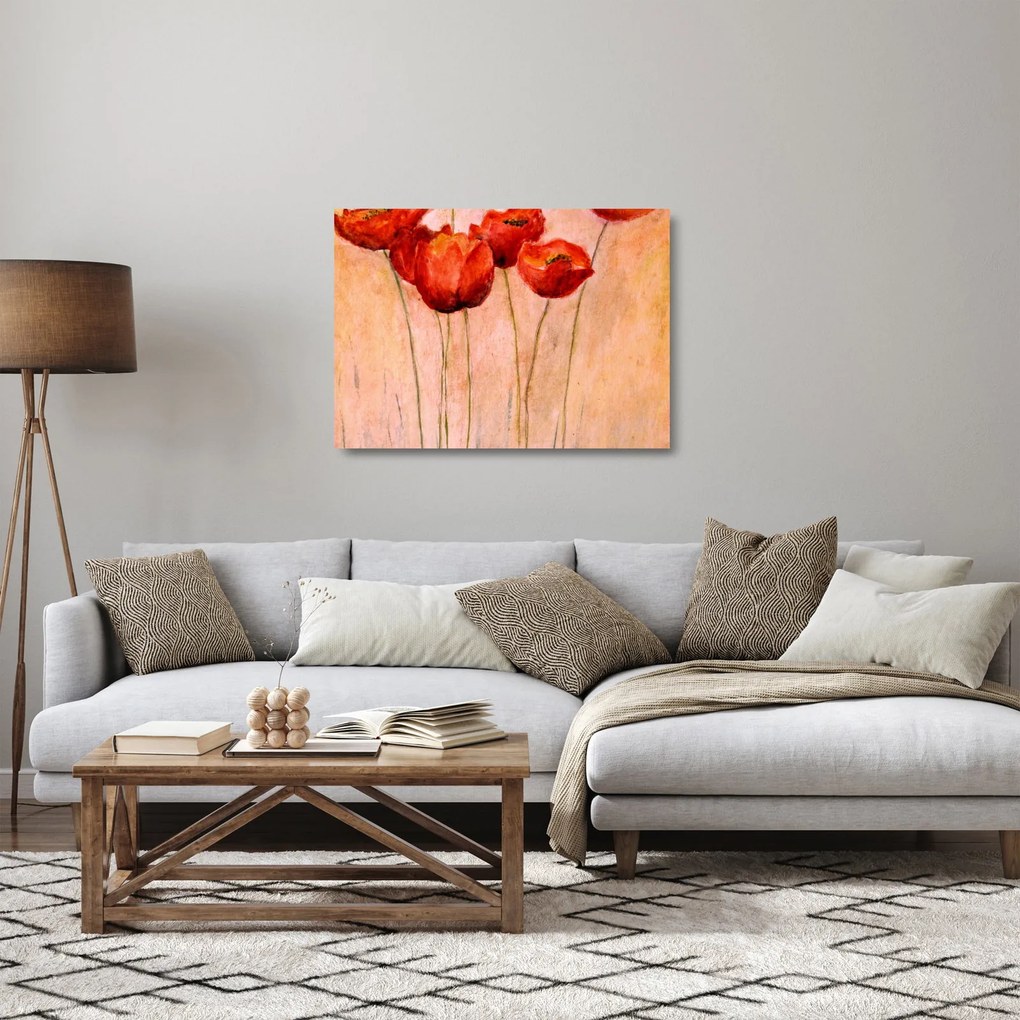 Sklenený obraz - Červené tulipány (70x50 cm)