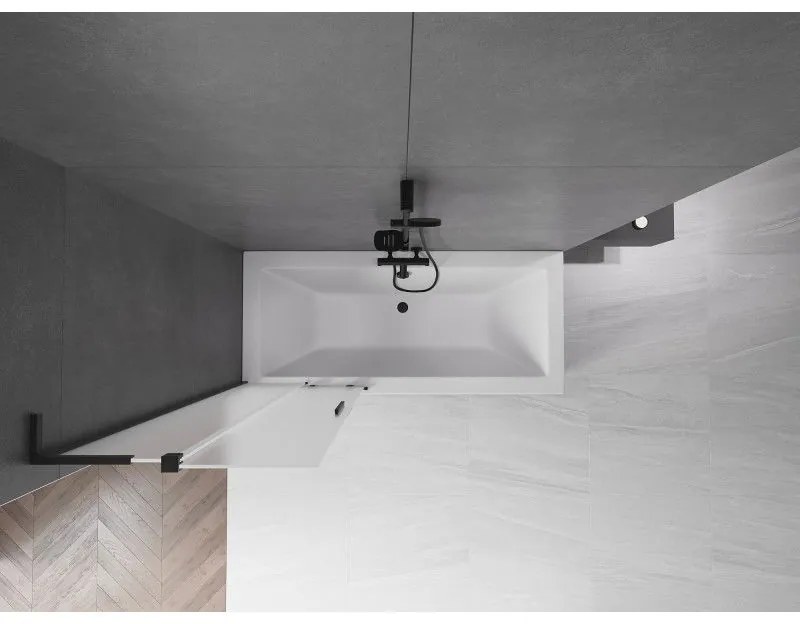 Mexen Velar L, 2-krídlová posuvná vaňová zástena 85 x 150 cm, 8mm sklo námraza, čierna matná, 896-085-003-31-70