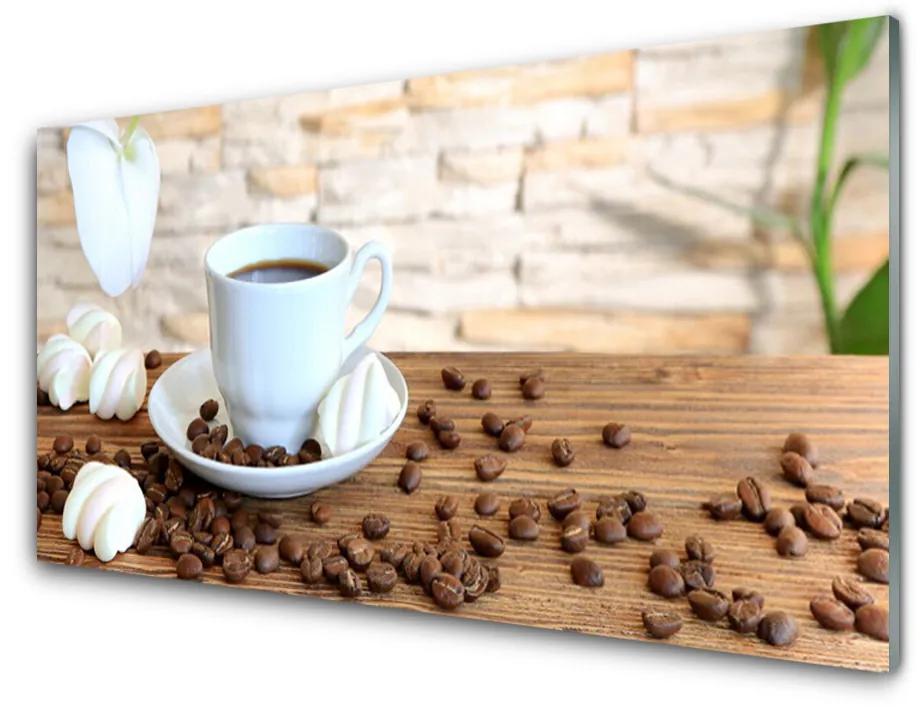 Obraz plexi Hrnček káva zrnká kuchyňa 140x70 cm